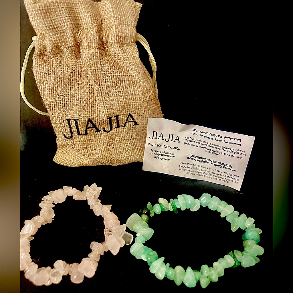 Jia Jia Raw Crystal Bracelet Set Rose Quartz & Aventurine Pink Green Brand New!